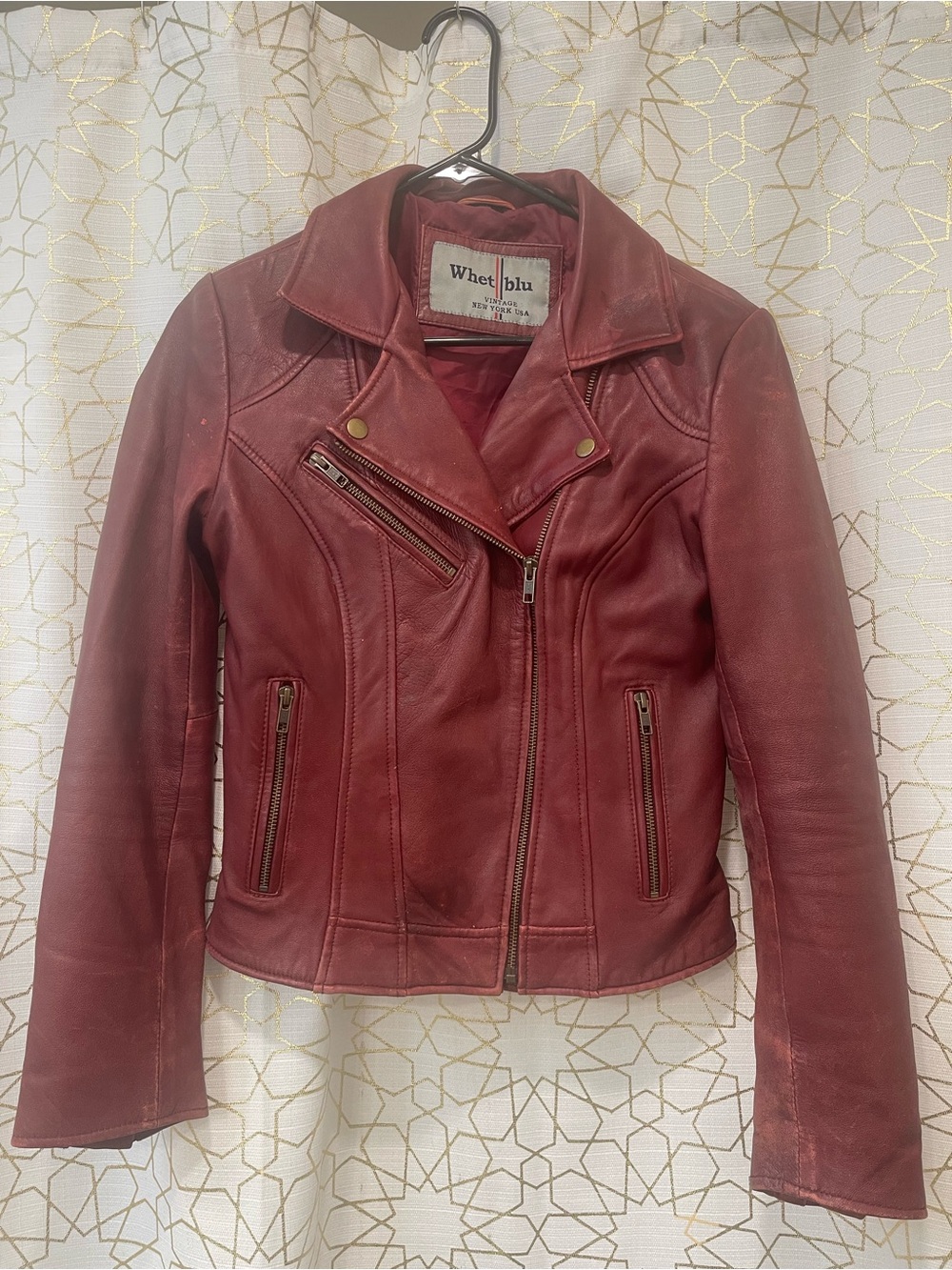 Whet Blu Women's Red Leather Moto Jacket